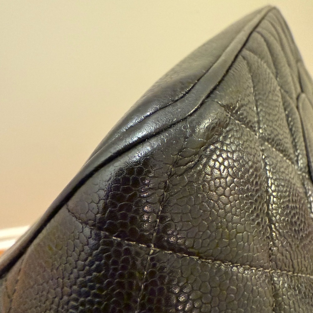 CHANEL Black Quilted Caviar Leather CC Tote with Gold-Tone Charm - Picture 6 of 16
